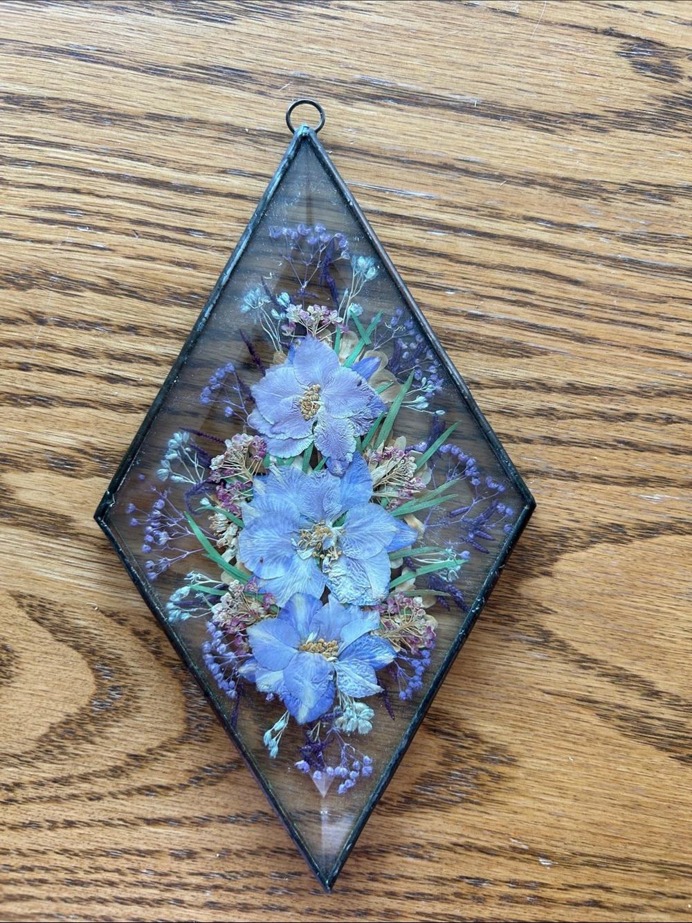 Pressed Purple Flower dried flower sun catcher glass art